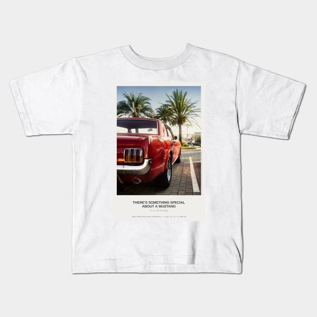 1965 Ford Mustang photography with palms and quote by Carroll Shelby Kids T-Shirt by NicoMario